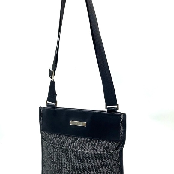 Auth Gucci GG Canavs x Leather Black
 SV Sacoche Shoulder Bag - Picture 1 of 14